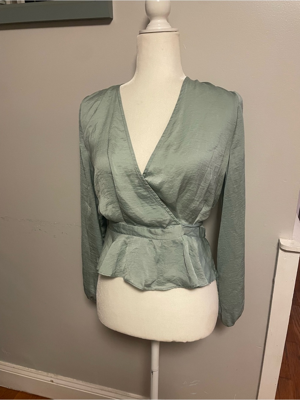 Topshop Sage Green Wrap Peplum Blouse